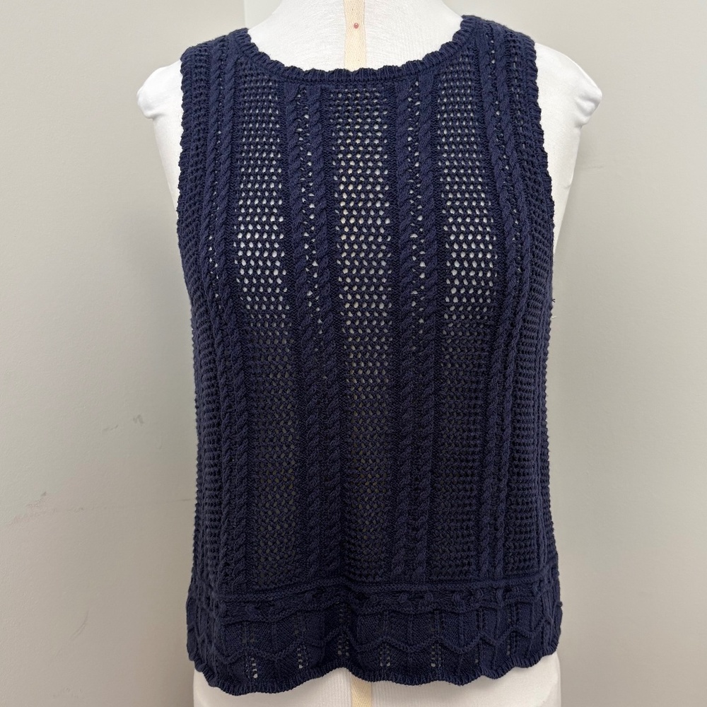 Lace Crochet Sweater Vest Tank Top Navy Medium